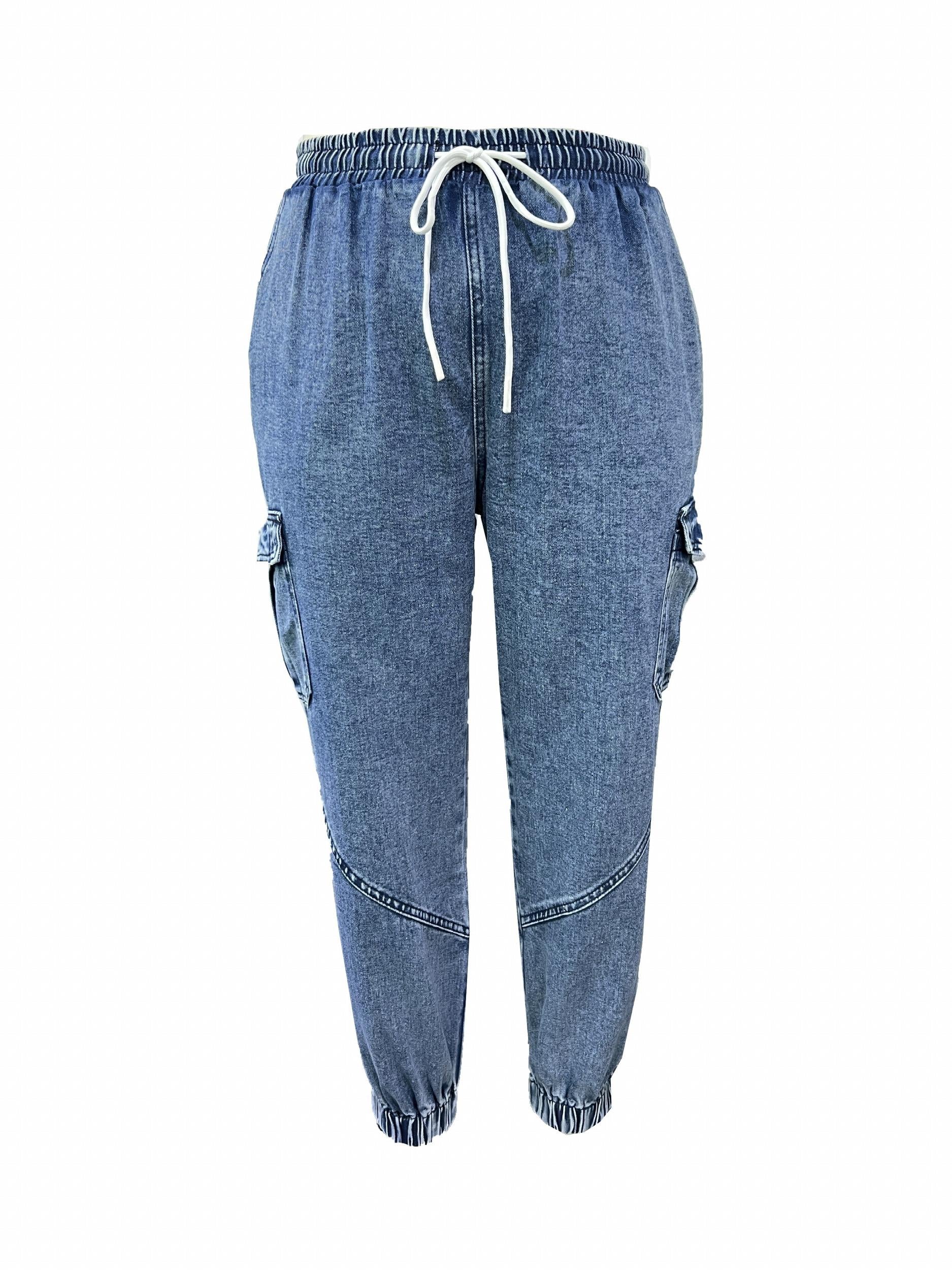  Drawstring Tapered Leg Jeans With Pockets