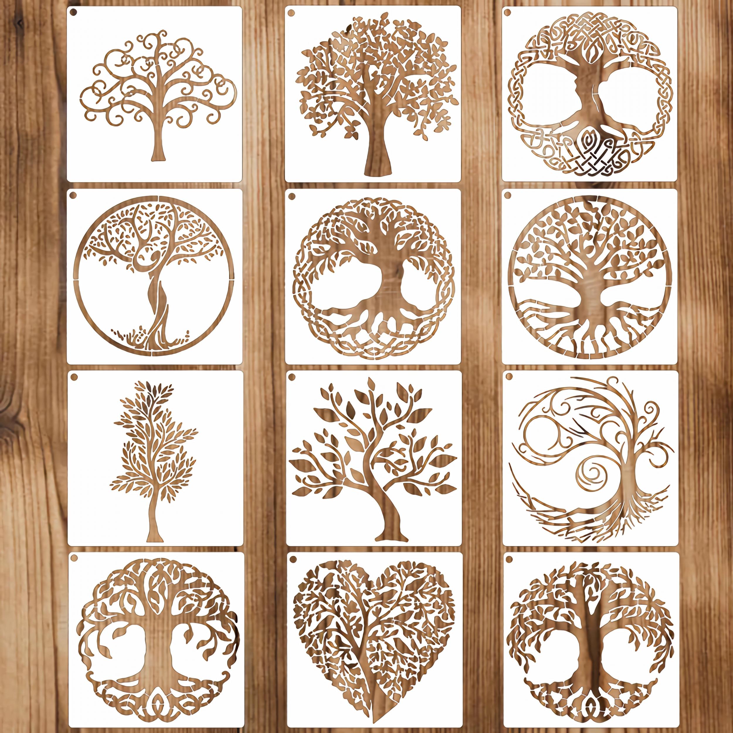 12pcs Reusable Tree of Life Stencils for DIY Home Decor