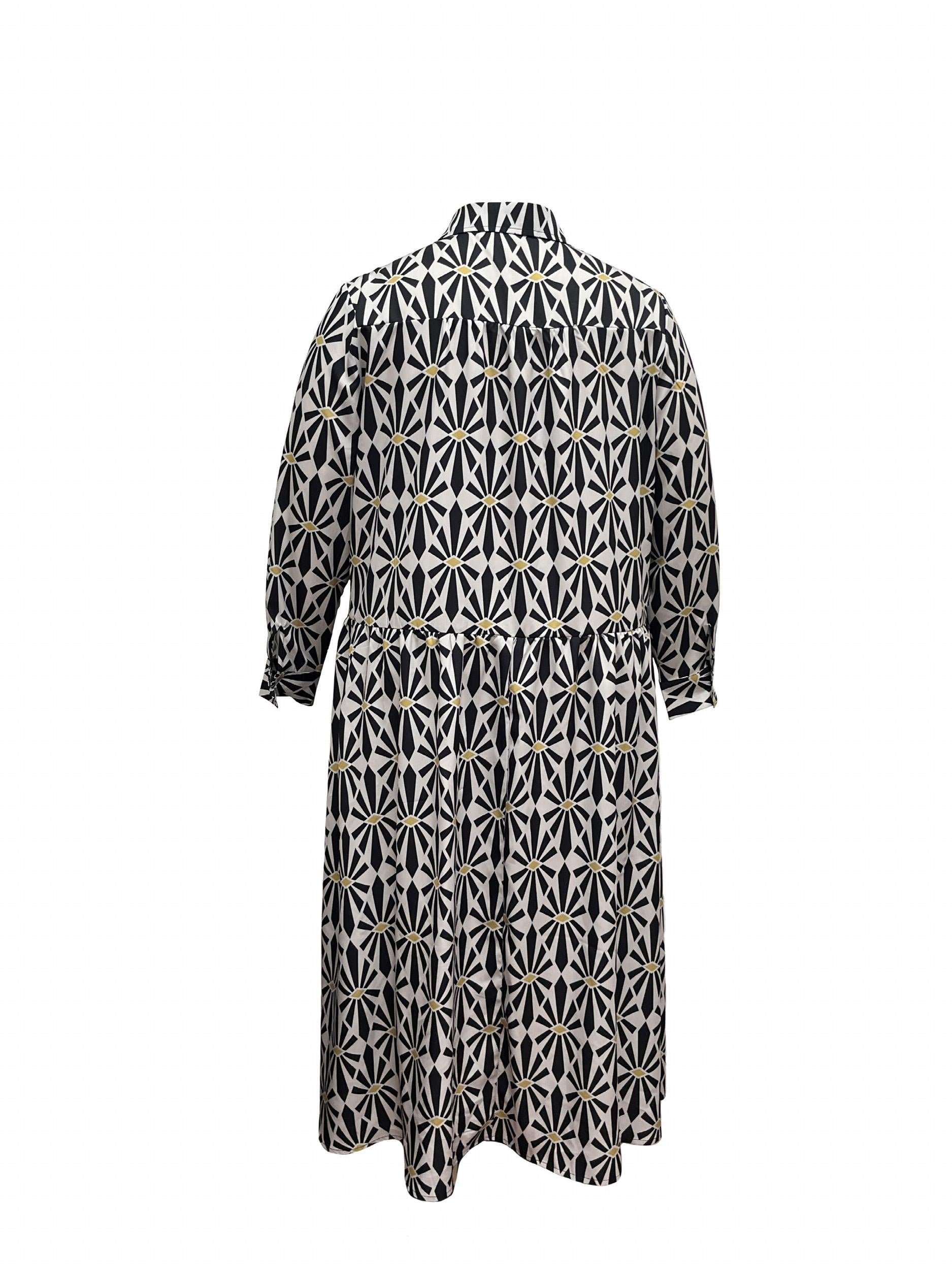 Geo Print Button Up Maxi Shirt Dress