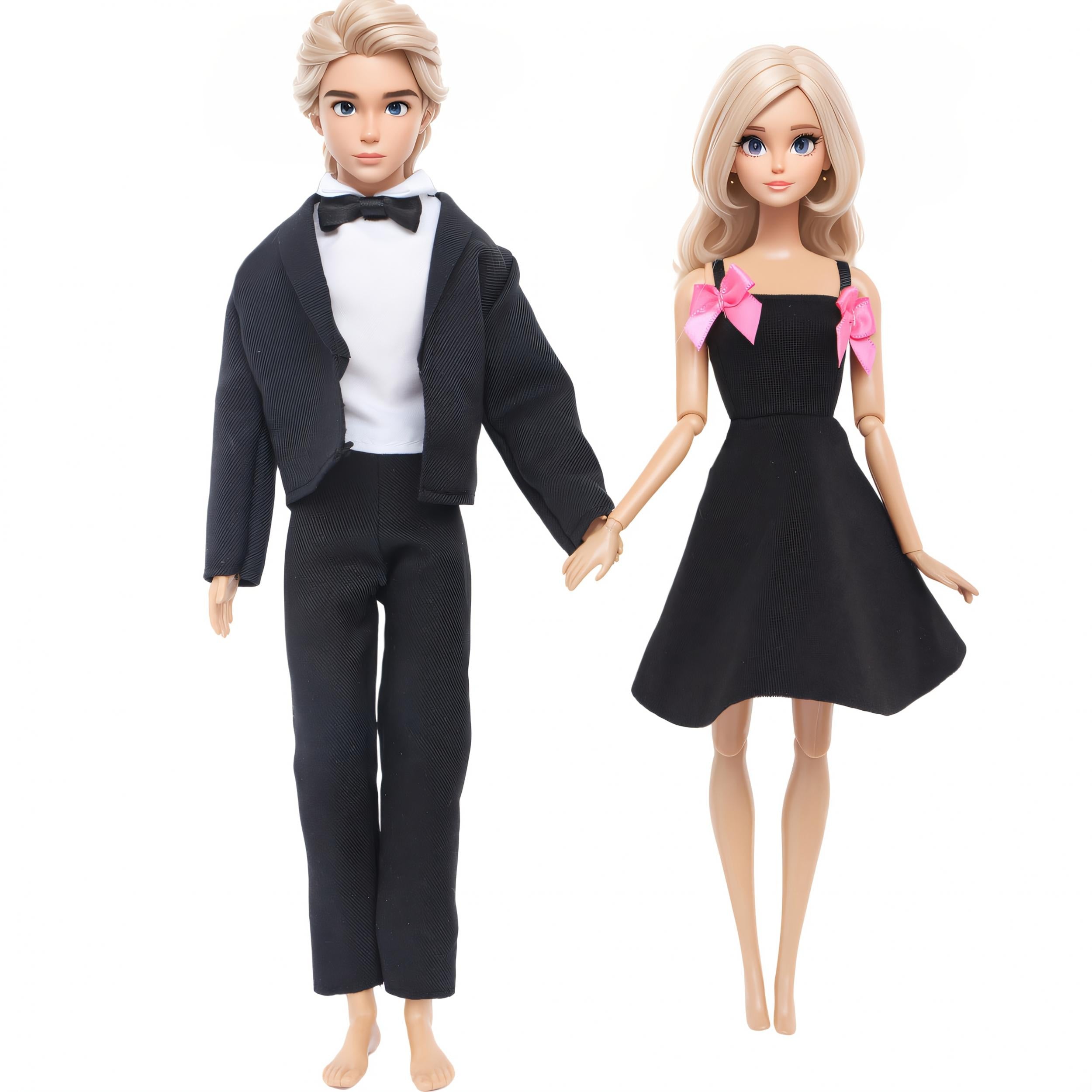 Doll Wedding Couple Outfit Set Dress & Tuxedo Polyester Dollhouse Accessories