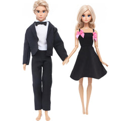 Doll Wedding Couple Outfit Set Dress & Tuxedo Polyester Dollhouse Accessories