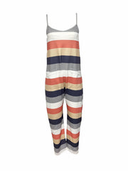 Striped Pattern Sleeveless Jumpsuit Dual Pockets