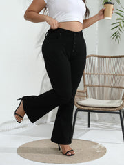  Solid Button Up Flared Leg High Waisted Stretch Jeans