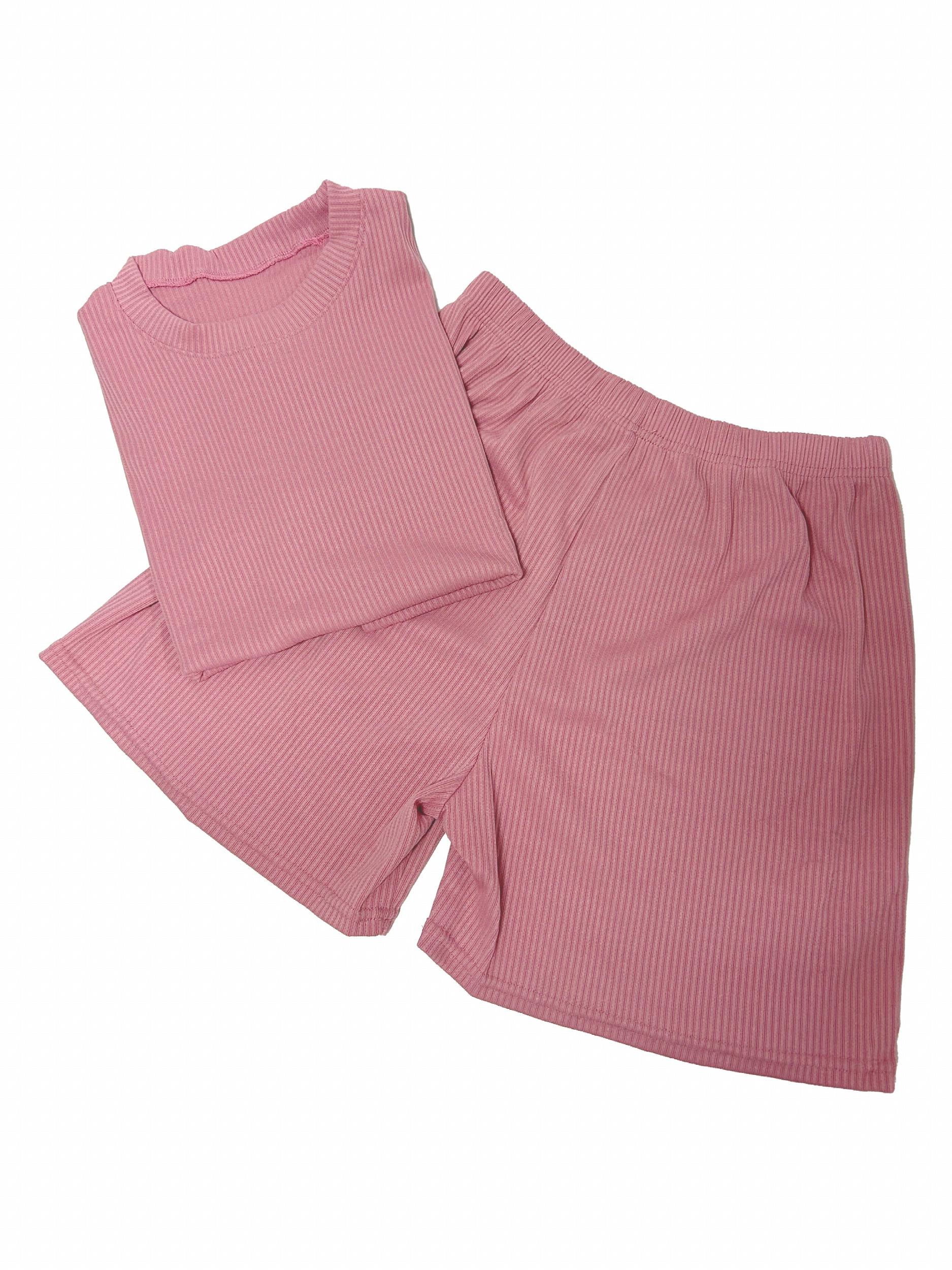 Ribbed Lounge Set Short Sleeve Top & Shorts Women's Loungewear