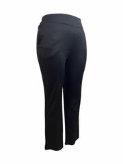  Solid Elastic High Rise Straight Leg Trousers With Pockets