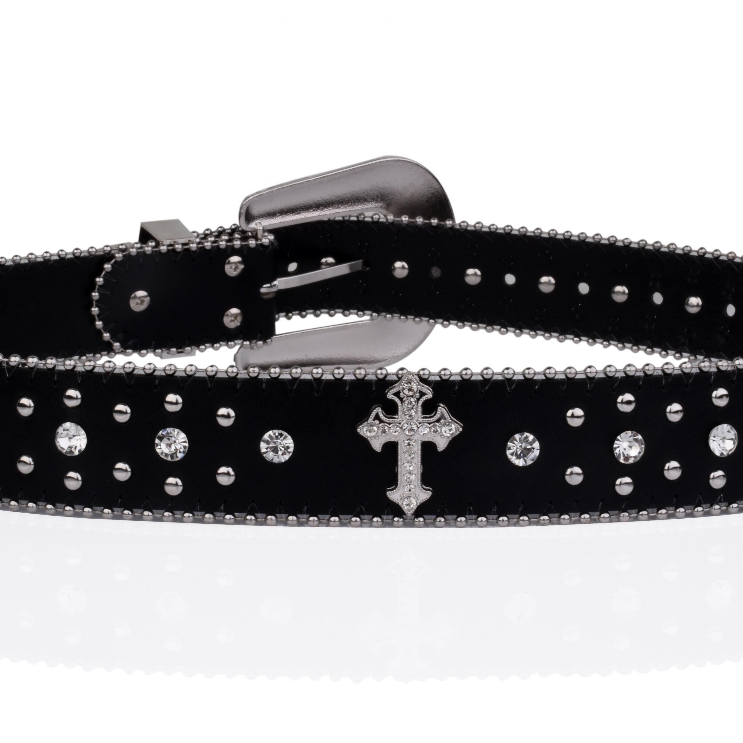 Rivet Belt Engraved Buckle Rhinestone PU Belt