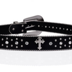 Rivet Belt Engraved Buckle Rhinestone PU Belt