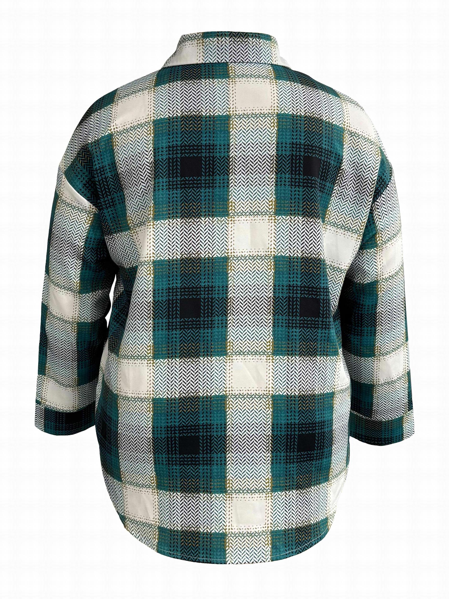  Women's Plaid Print Long Sleeve Button Up Top