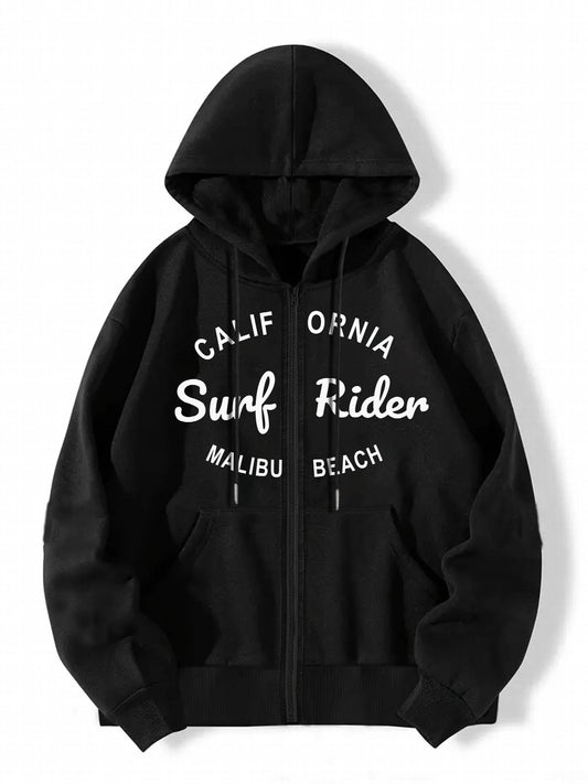 Casual Sports Hooded Sweatshirt Zipper Drawstring Hoodie