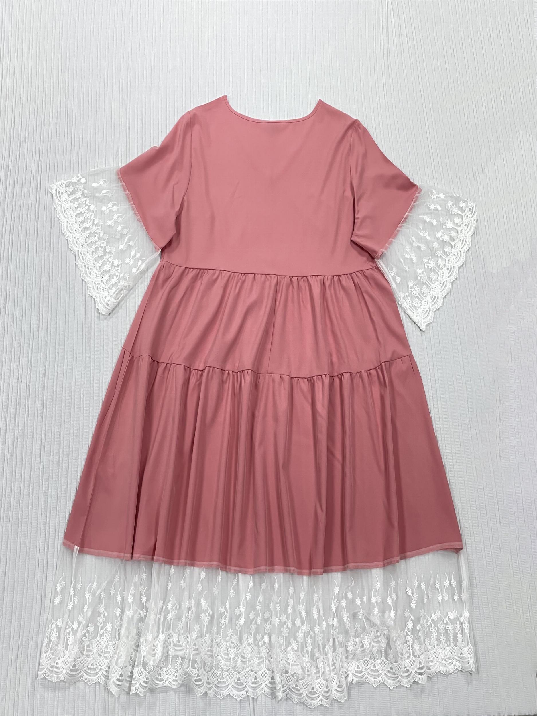  Contrast Mesh V Neck Smock Dress