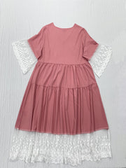  Contrast Mesh V Neck Smock Dress