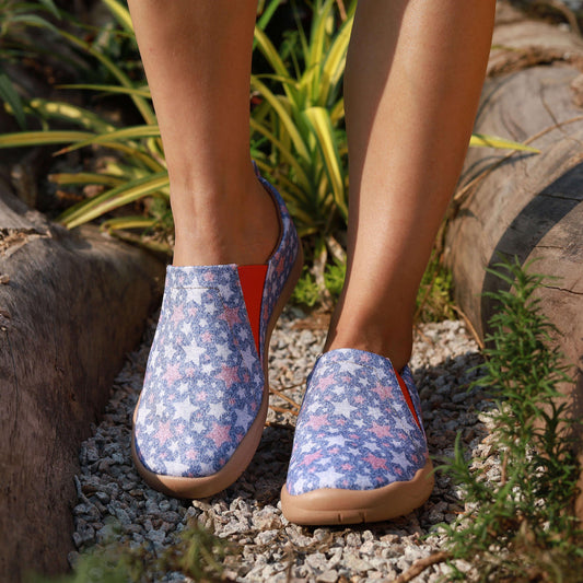 Women's Colorful Stars Pattern Slip On Low Round Toe Flat Canvas Shoes