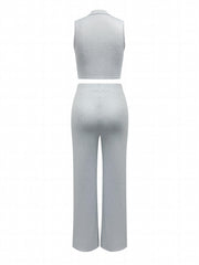 Casual 2pc Set Sleeveless Vest & Wide Leg Pants