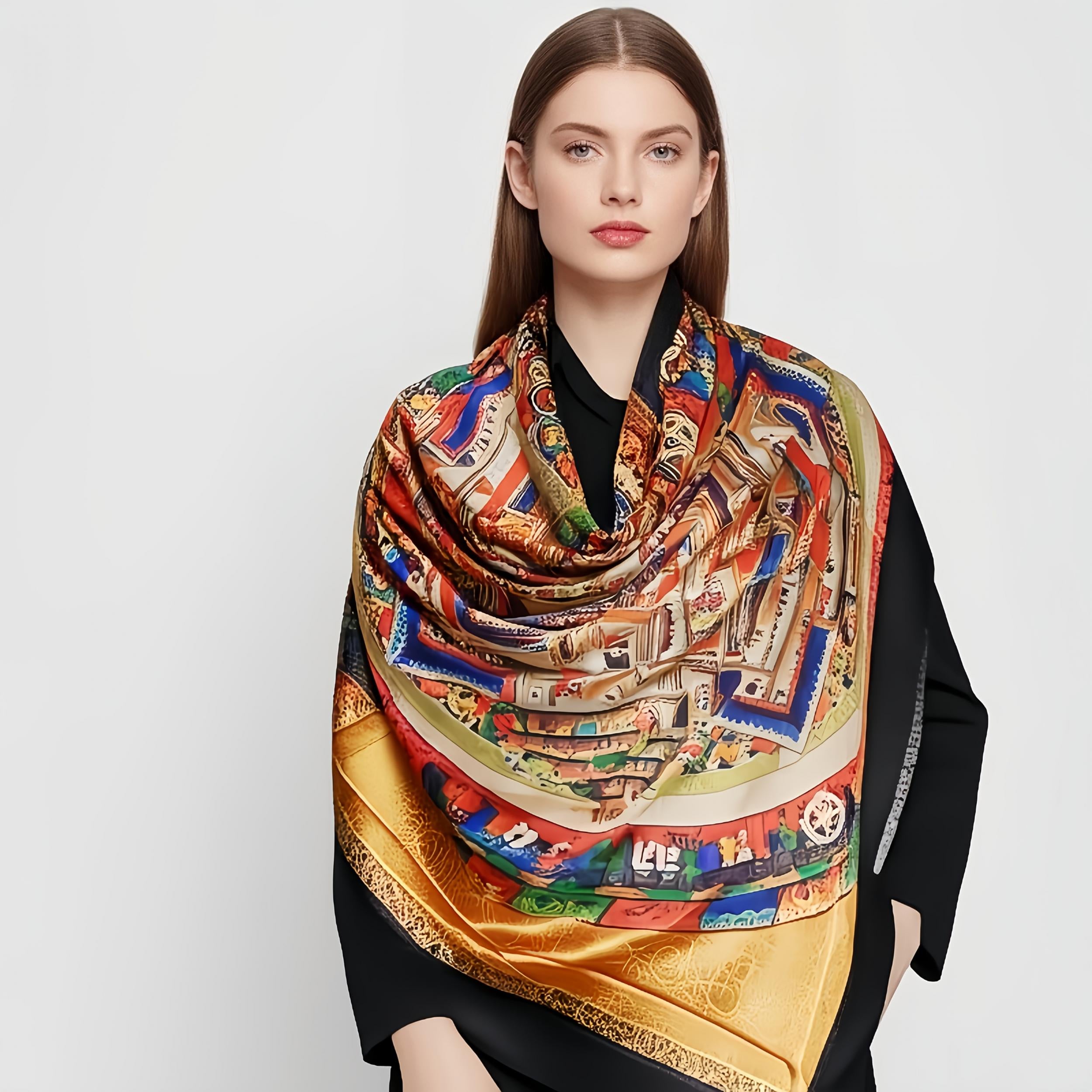 Tibetan Style Silk Scarf 140x140cm Soft & Durable Belt for Suits Shirts