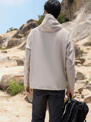 Men's Soft Shell Jacket with Zipper Pockets & Hood