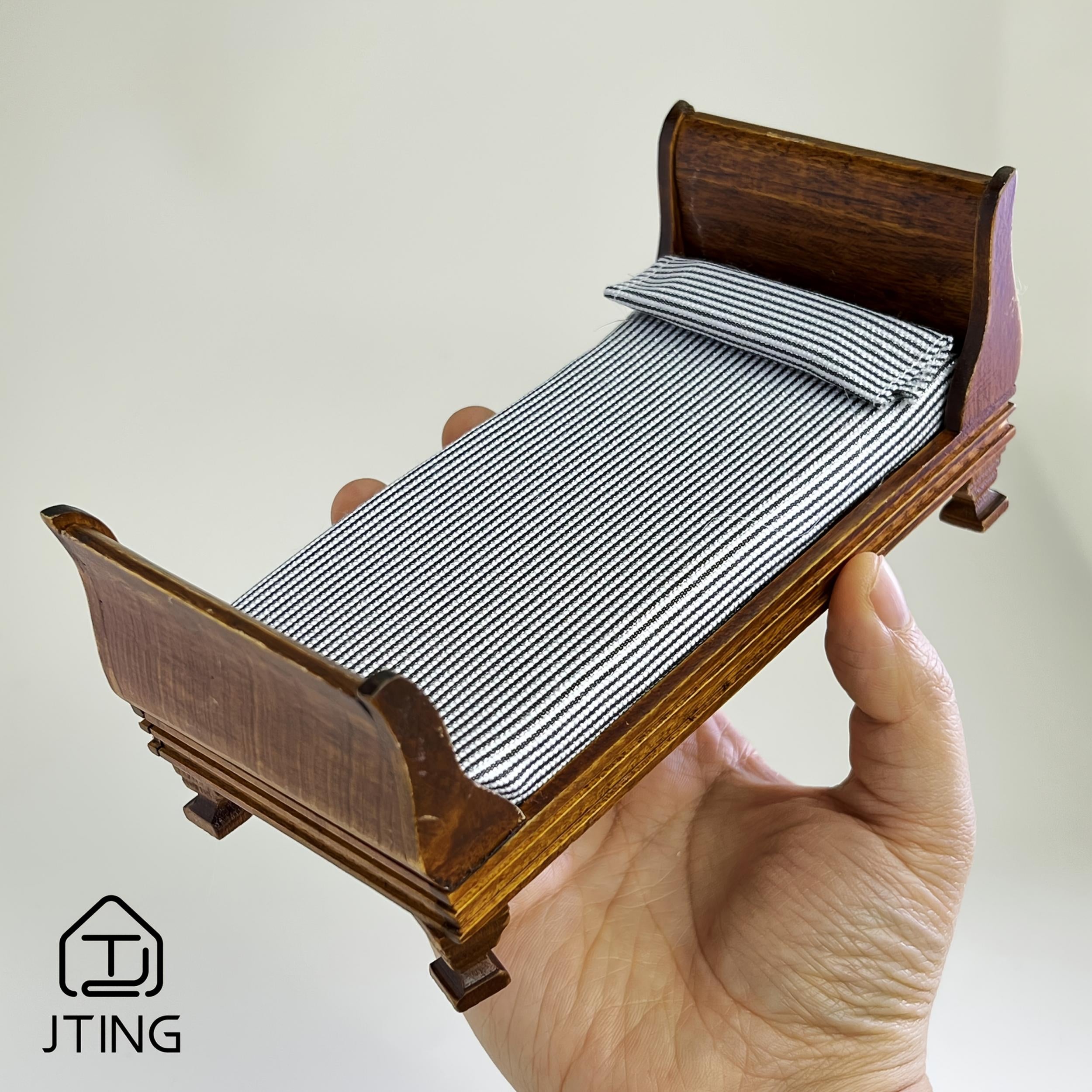 1:12 Scale Maroon Vintage Single Bed Dollhouse Accessory