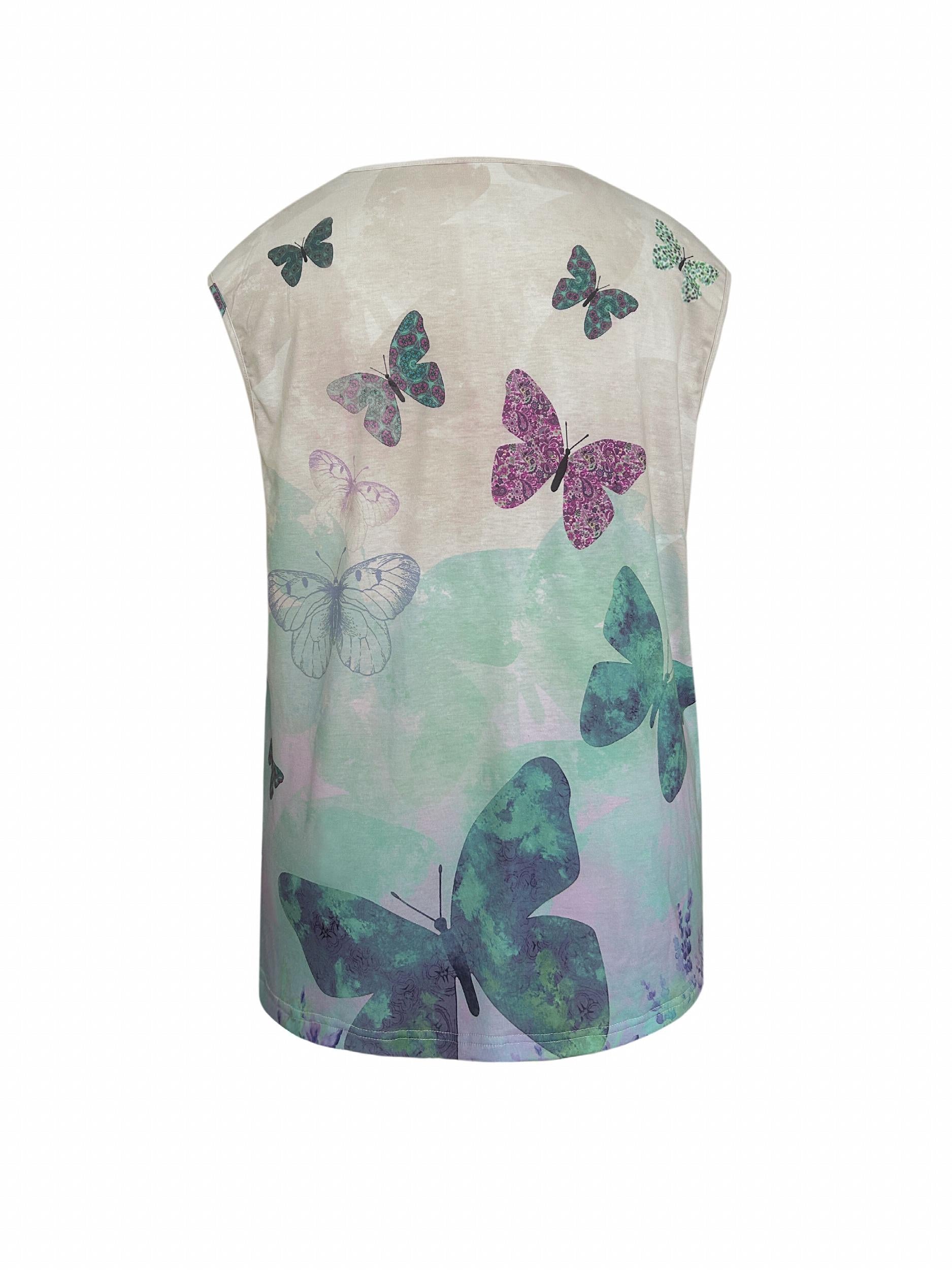  Butterfly Print V Neck Tank Top