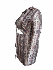 Sexy Snake Print Long Sleeve Bodycon Dress