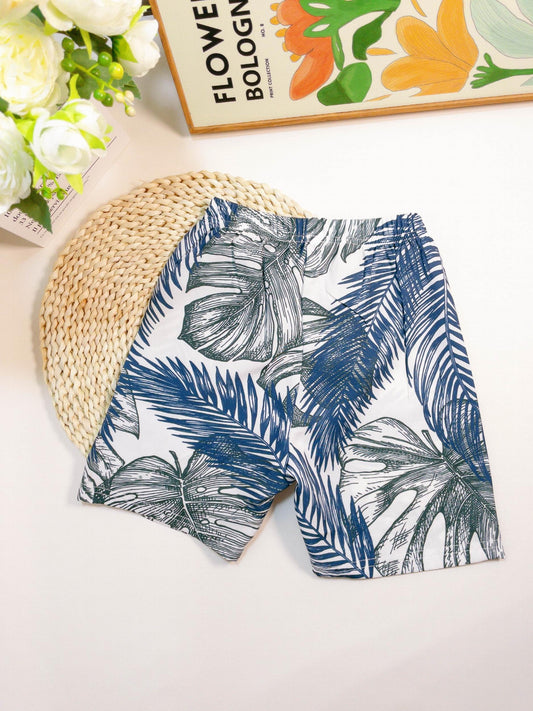 Boys Tropical Leaves Swim Trunks for Summer Beach Party