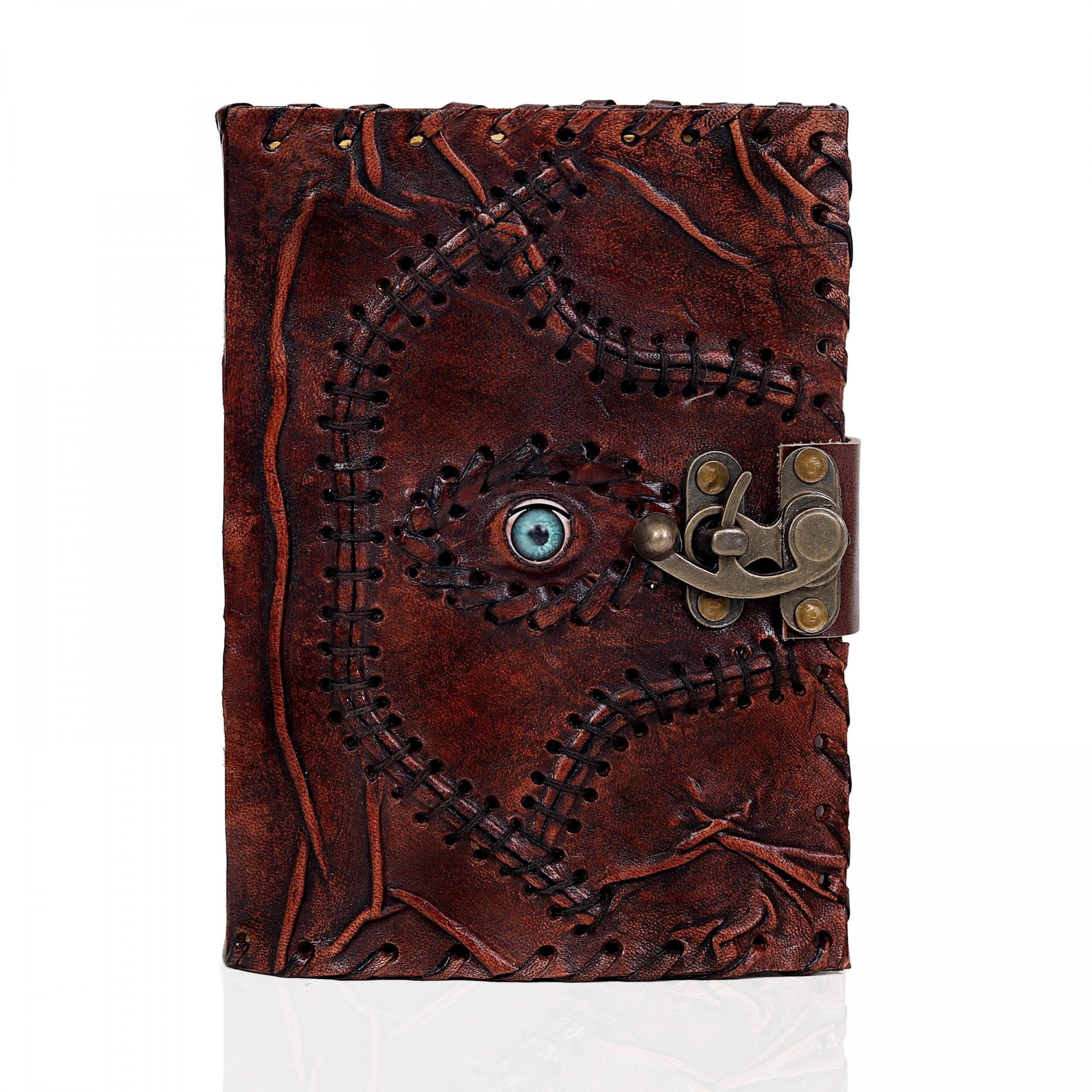 Vintage Leather Journal Antique Brown Deckle Edge Paper Embossed Cover