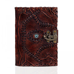 Vintage Leather Journal Antique Brown Deckle Edge Paper Embossed Cover