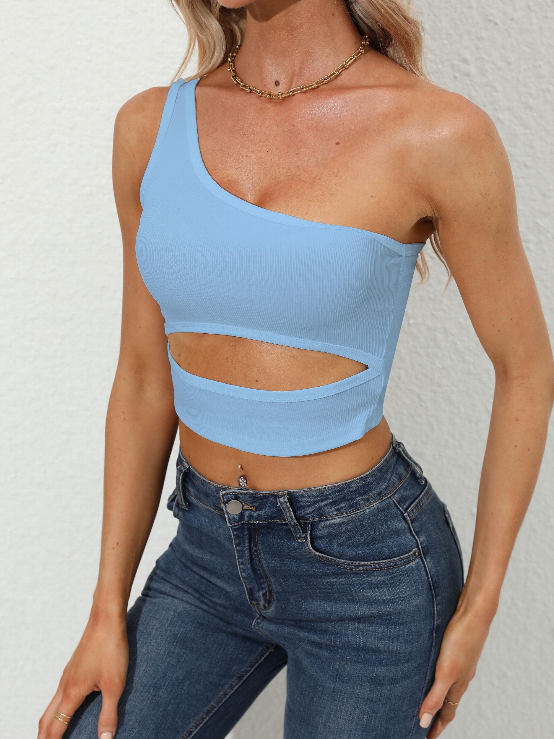 One Shoulder Cut Out Tank Top Y2K Sexy Crop Sleeveless Tank Top