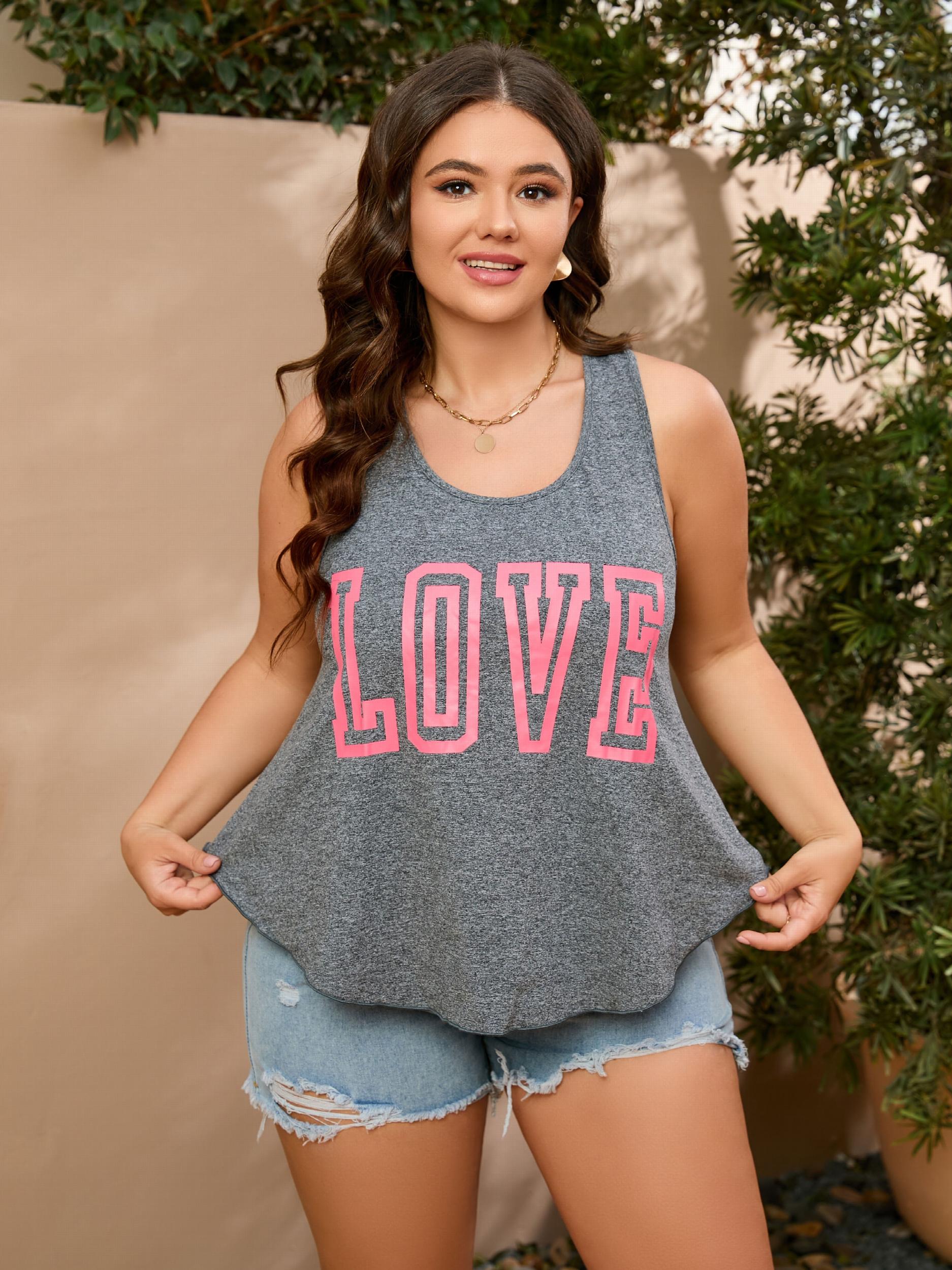 Love Letter Print Tank Top Plus Size Womens