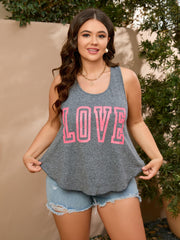 Love Letter Print Tank Top Plus Size Womens