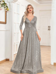 Sequined Maxi Dress V Neck Gown For Bridesmaid