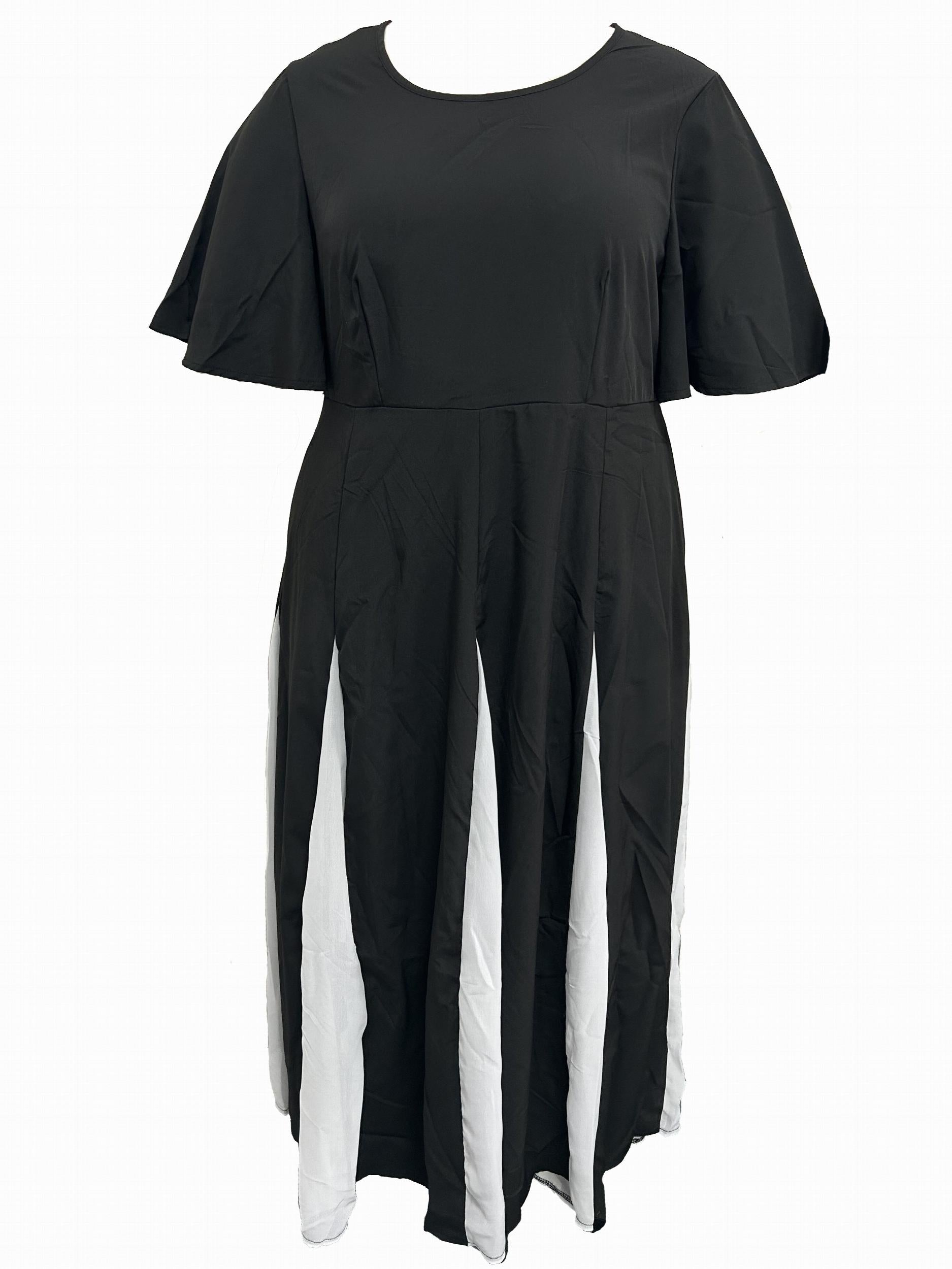 Colorblock Butterfly Sleeve Round Neck Maxi Dress