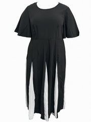 Colorblock Butterfly Sleeve Round Neck Maxi Dress