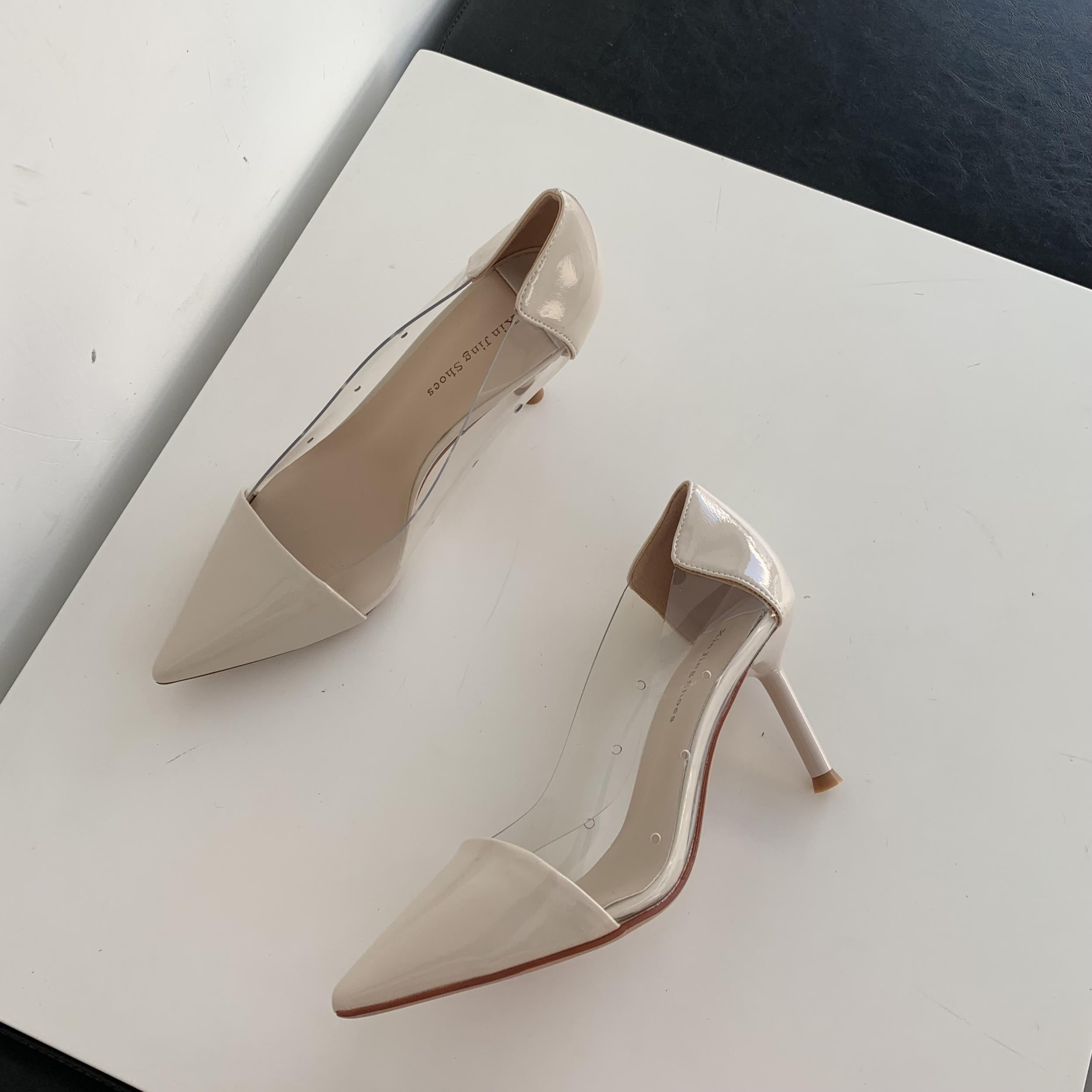 Women's Stiletto Heels Transparent Pumps Point Toe Slip On Breathable Shoes