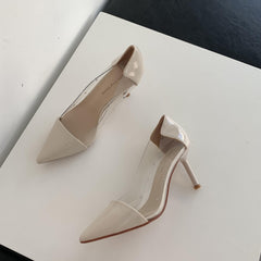 Women's Stiletto Heels Transparent Pumps Point Toe Slip On Breathable Shoes
