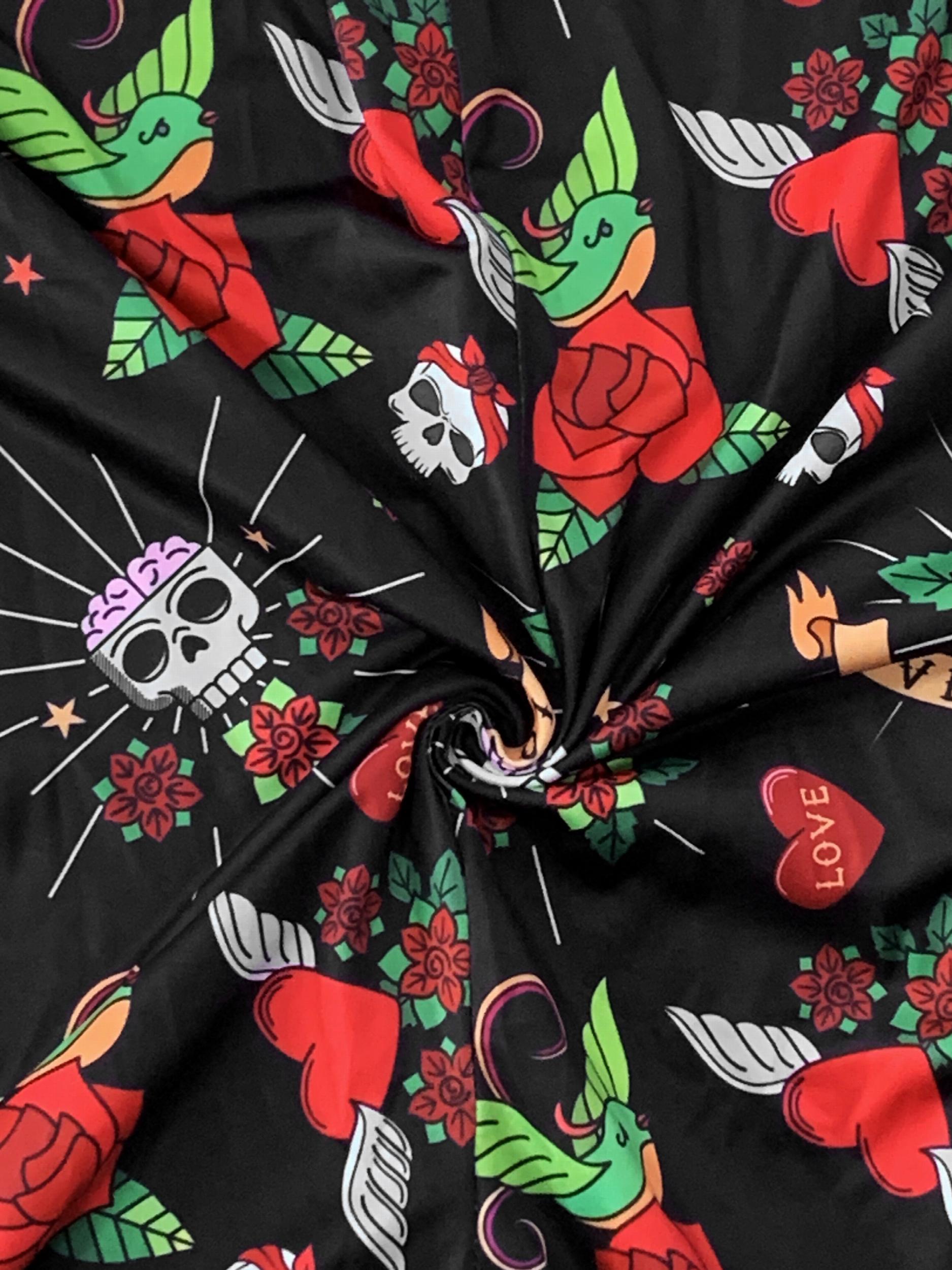  Skull & Floral Print Cold Shoulder Jumpsuit