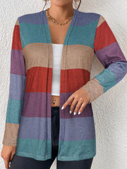  Colorblock Open Front Cardigan