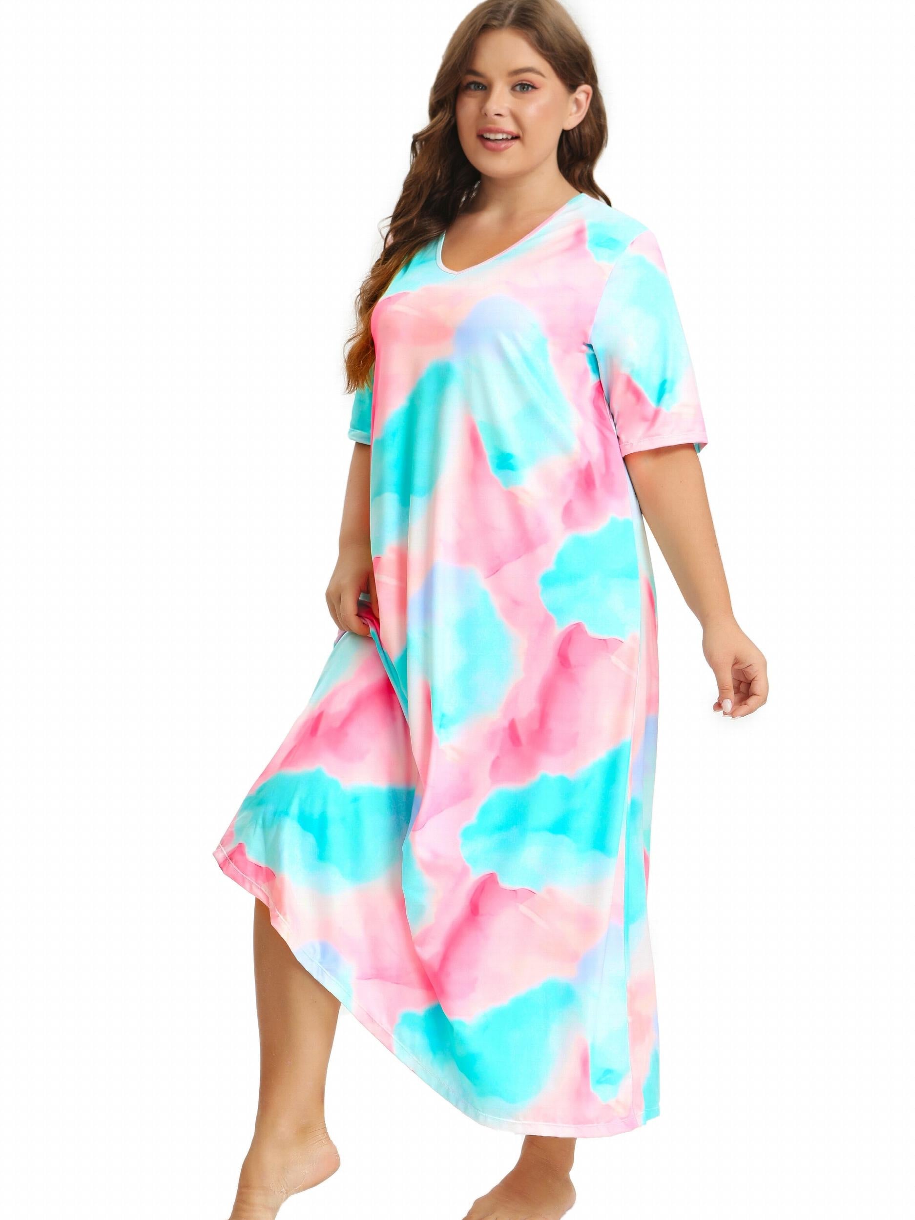  Tie Dye V Neck Sleep Dress