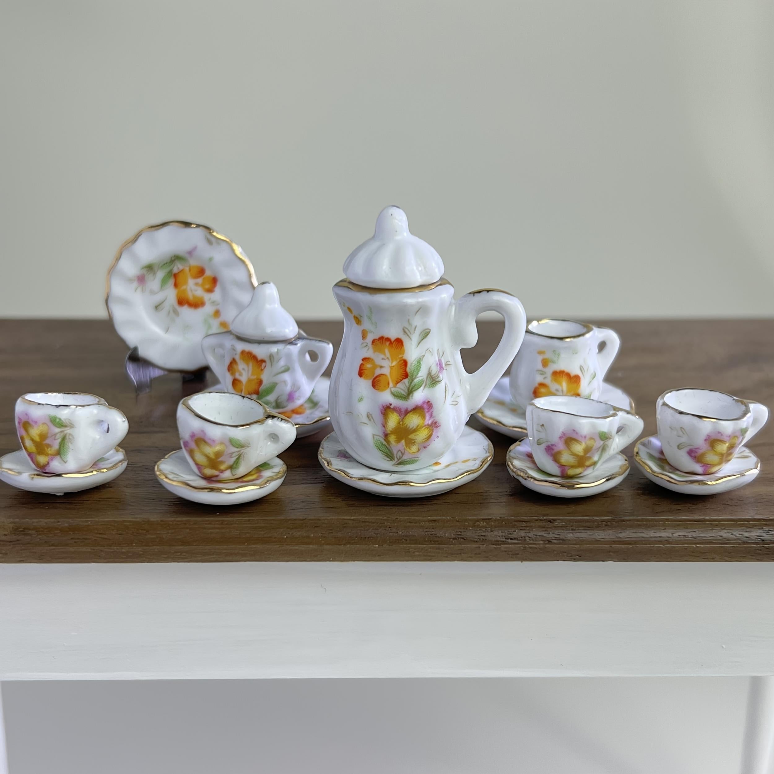 Mini Ceramic Tea Set Dollhouse Accessory Retro Model Decoration
