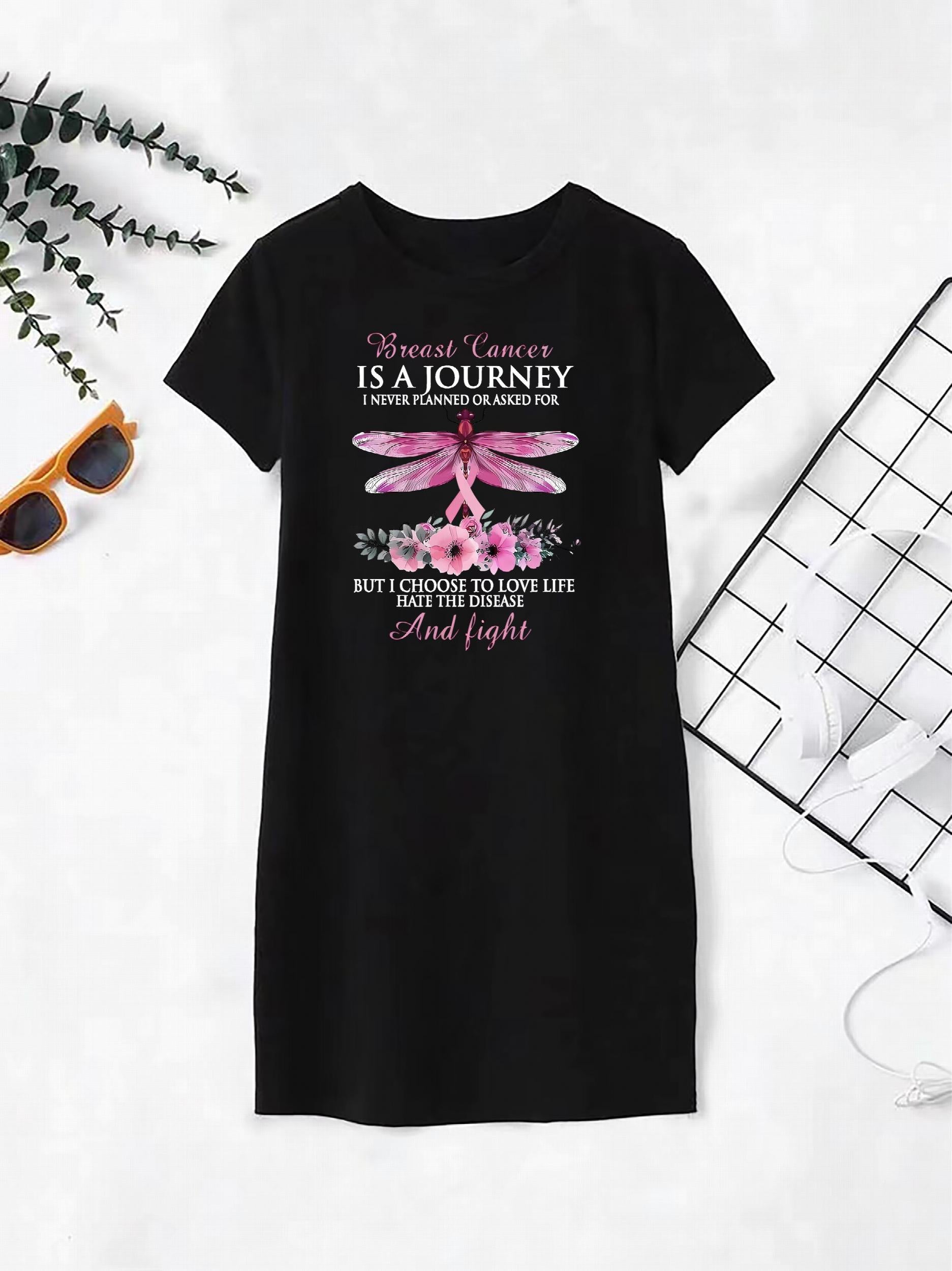  Dragonfly & Floral Print Round Neck Tee Dress