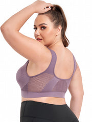  Breathable Eyelet Solid Push Up Non Underwire Sports Bra Women's Plus