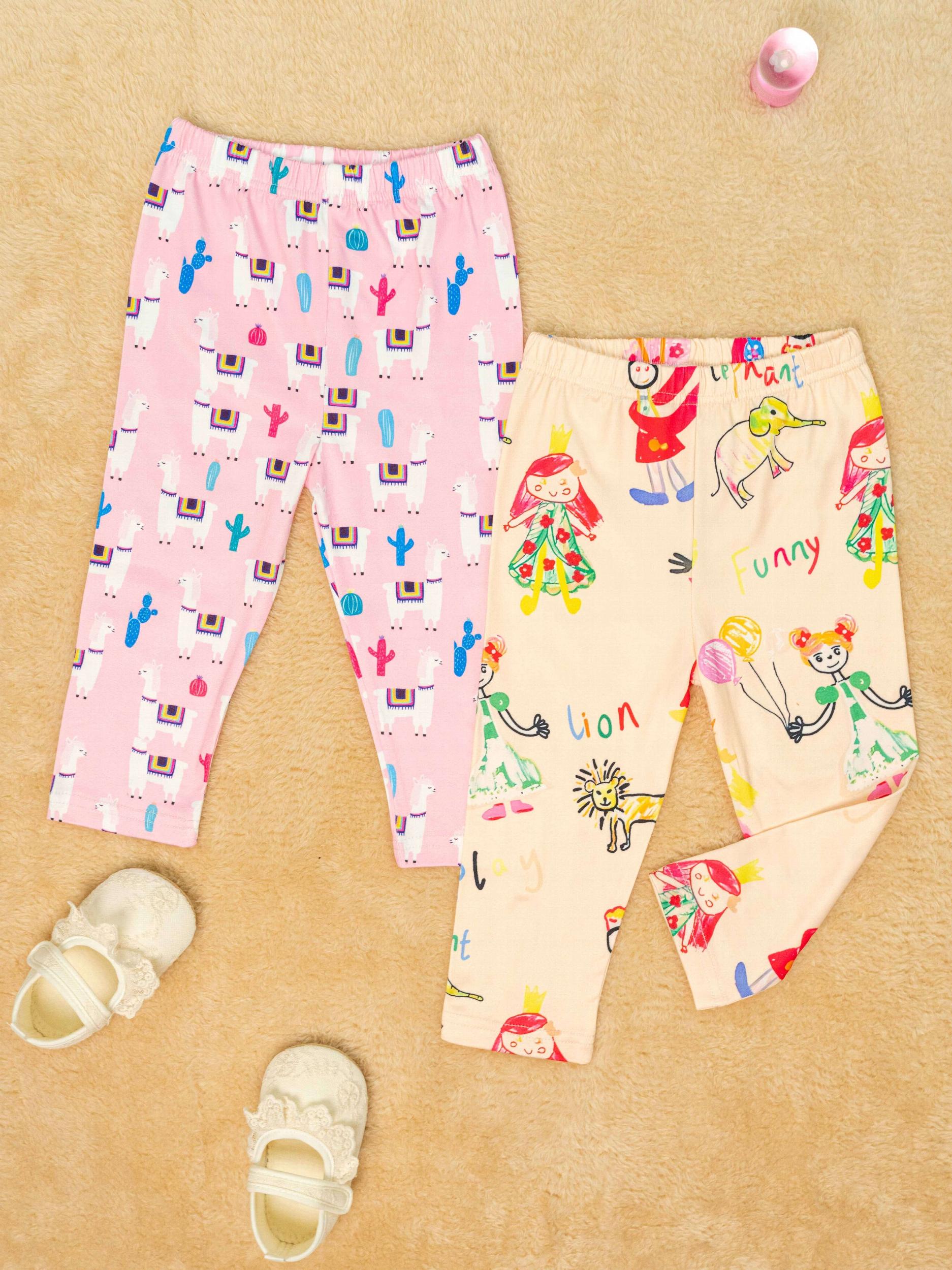 2pcs Toddler Baby Girls Cartoon Leggings Soft Ankle Tight Pants
