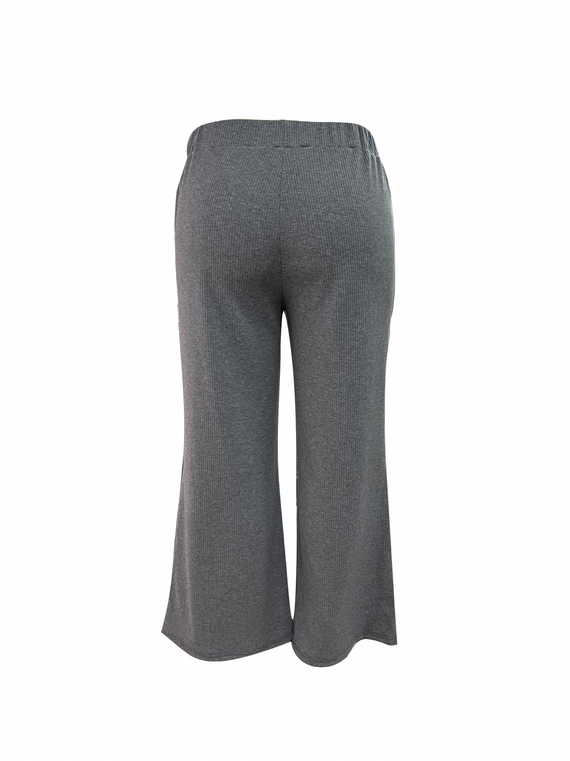  Solid Ribbed High Rise Wide Leg Pants