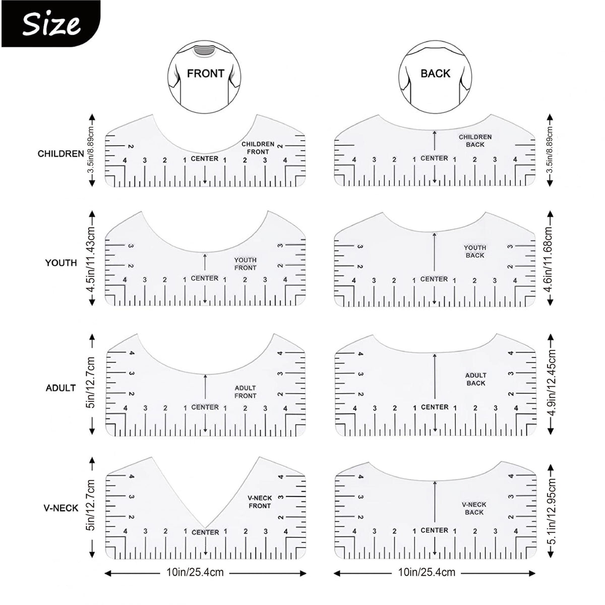 8pcs T Shirt Ruler Alignment Tool Center Designs Transparent T Ruler Youth Adult