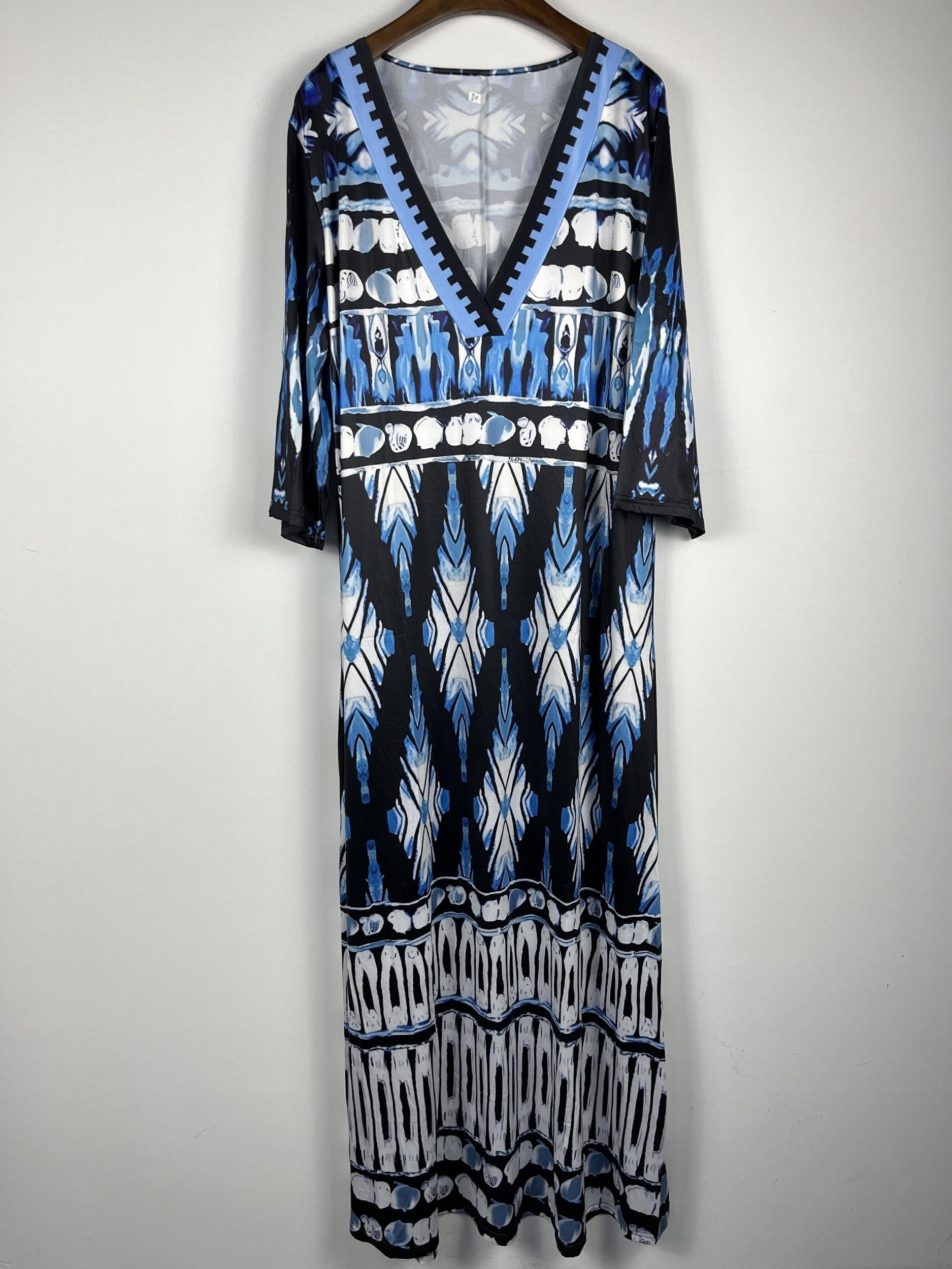 Plus Tribal Print V Neck Maxi Dress