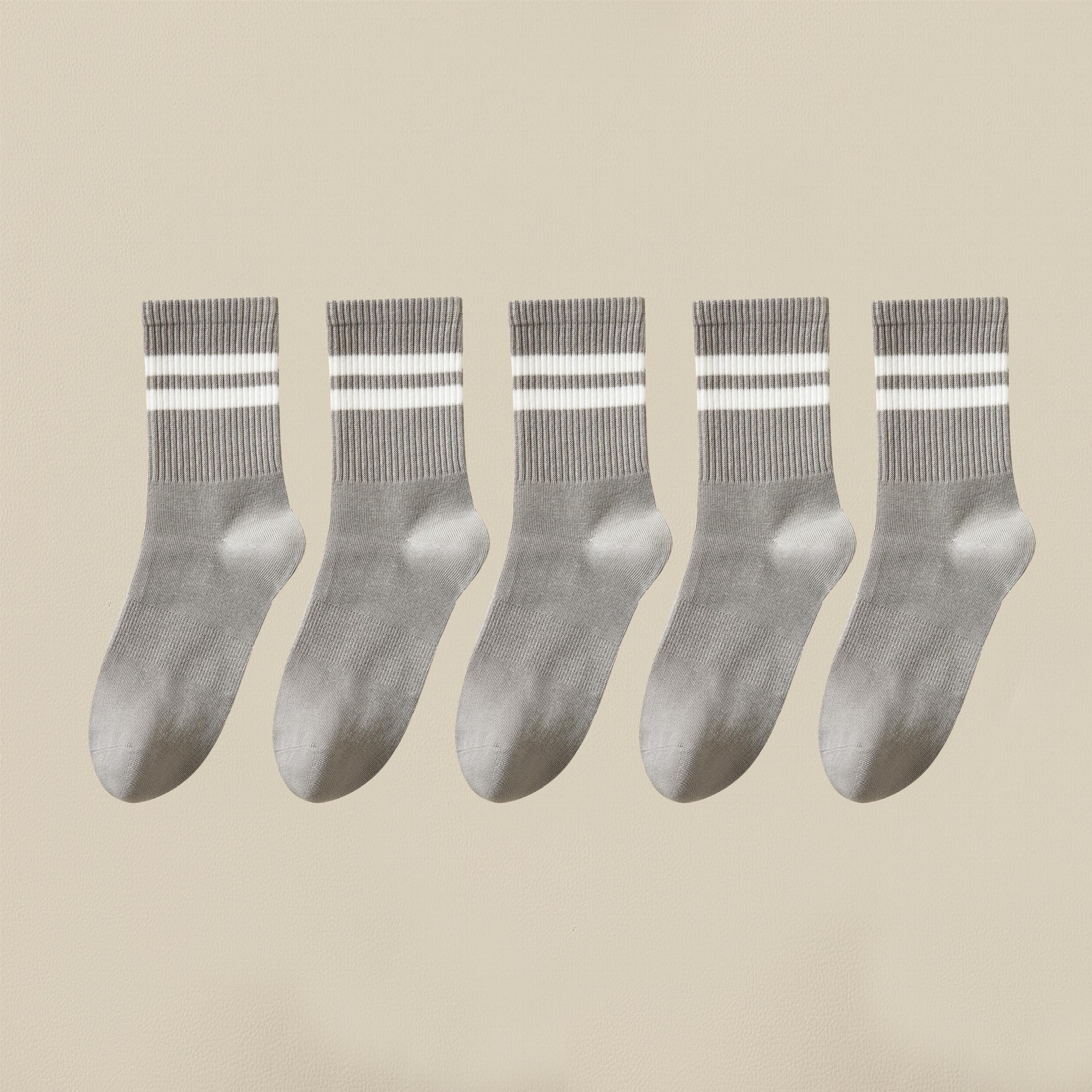 5 Pairs Stripe Print Ribbed Socks Soft Mid Tube Women's Stockings