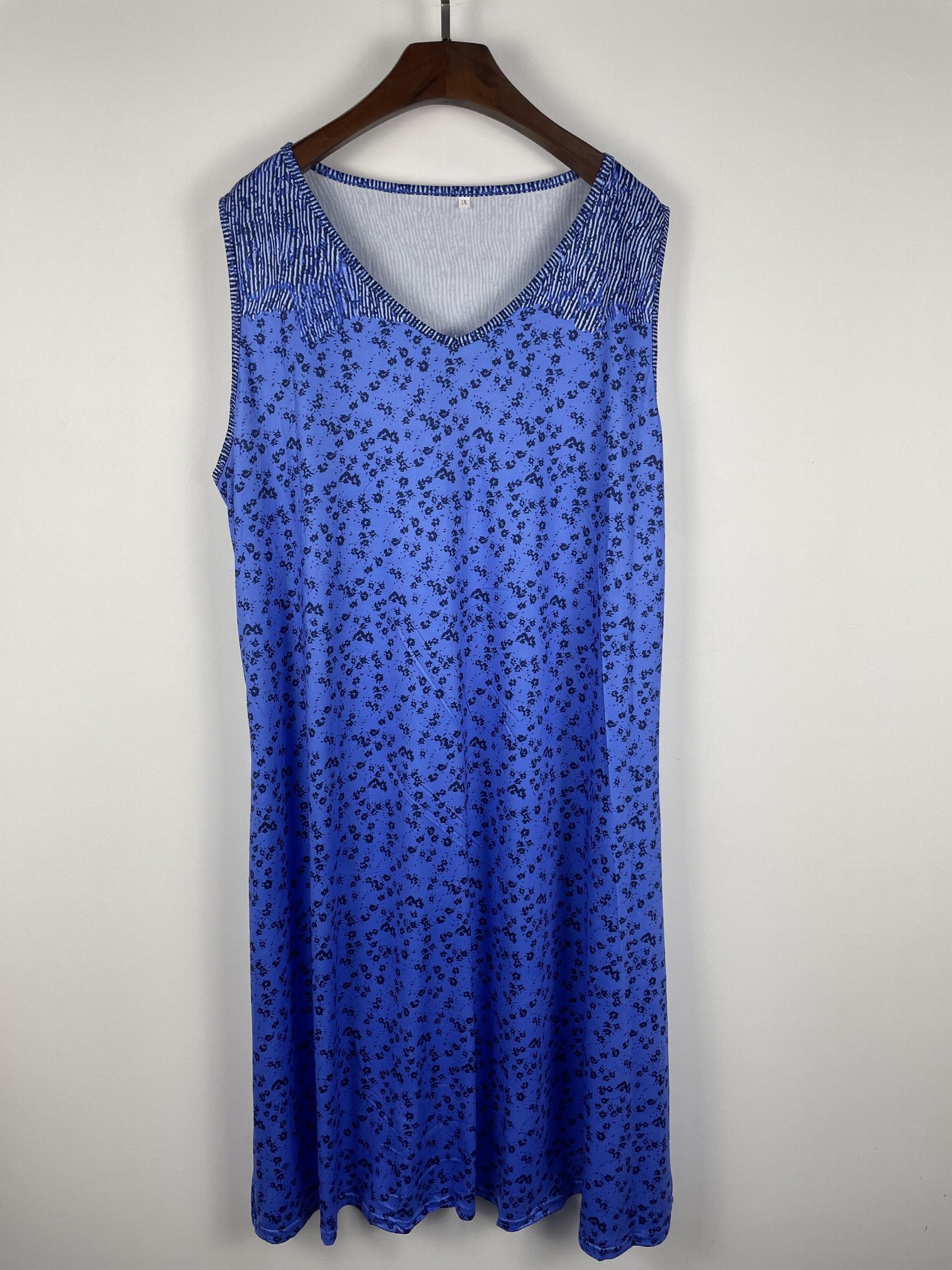 Women's Plus Floral & Stripe Print V Neck Tank Dress