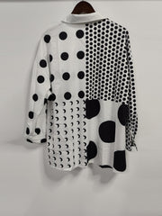  Dot Print Button Up Collar Blouse