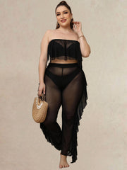  Ruffle Trim Semi Sheer Cover Up Pants