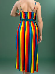  Colorblock Stripe Print Surplice Neck Cami Dress