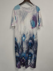  Feather Print Short Sleeve Dress