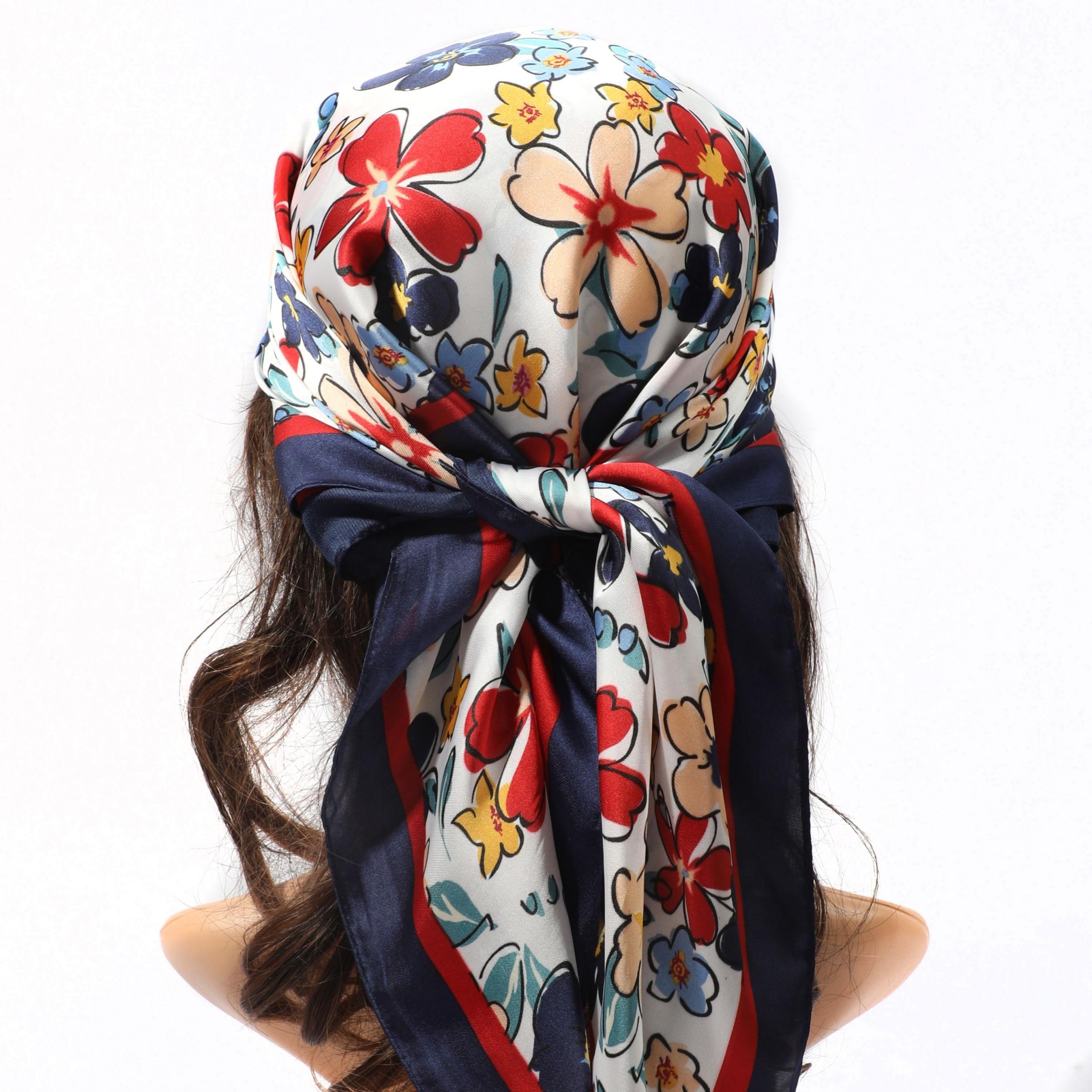 Vintage Flower Print Bandana Square Scarf Neckerchief Classic Head Wrap